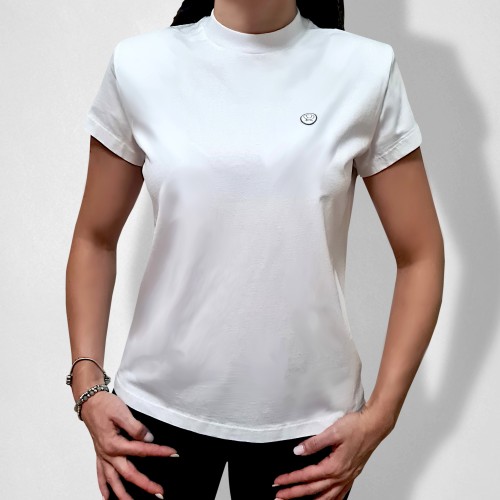 T-shirt donna bianca in cotone con ricamo logo