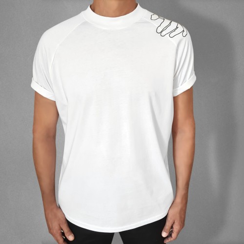 T-shirt uomo bianca in cotone ricamo mano