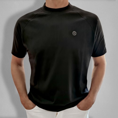 T-shirt uomo nera in cotone con ricamo logo